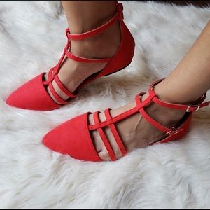 ❣️PRICE DROP ❣️ Bright Red Caged Flats
